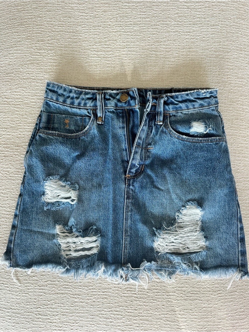 Thrills Blue Distressed Denim Mini Skirt